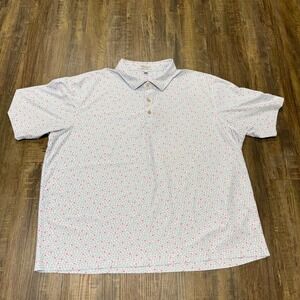 Peter Millar Summer Comfort Polo Shirt XL Blue Pink Star Print Short Sleeve Mens